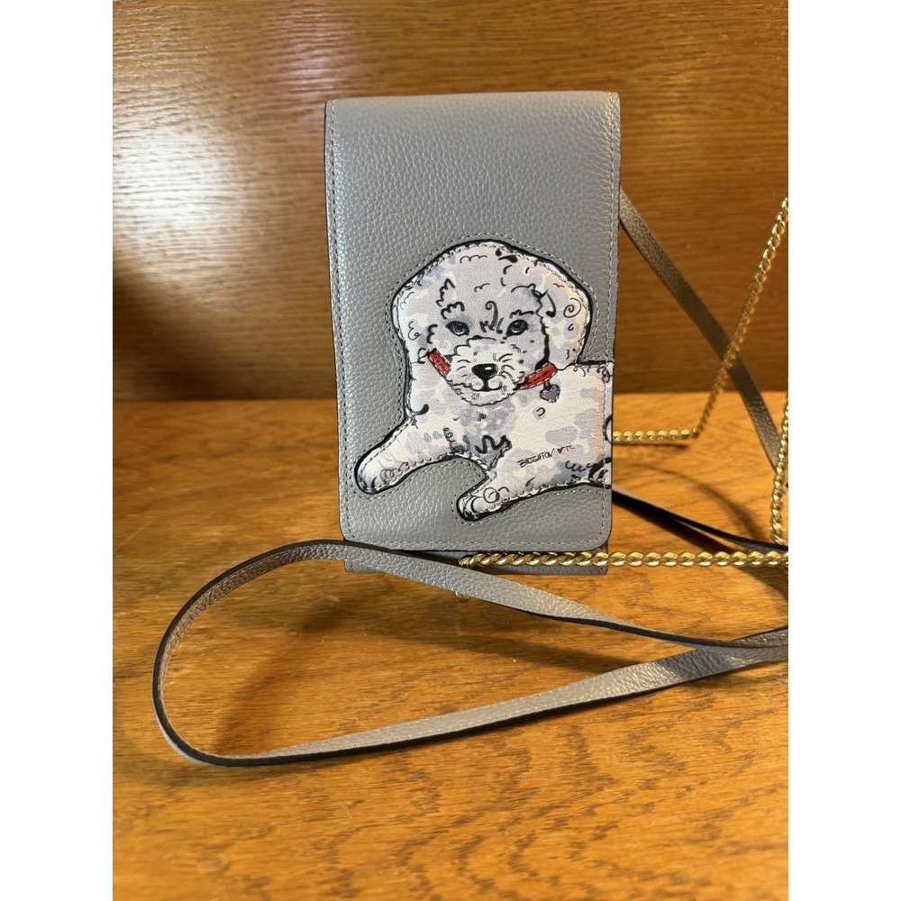 Brighton Bichon Frise Grey Leather Phone Cross Body Wallet Bag HTF Central Bark